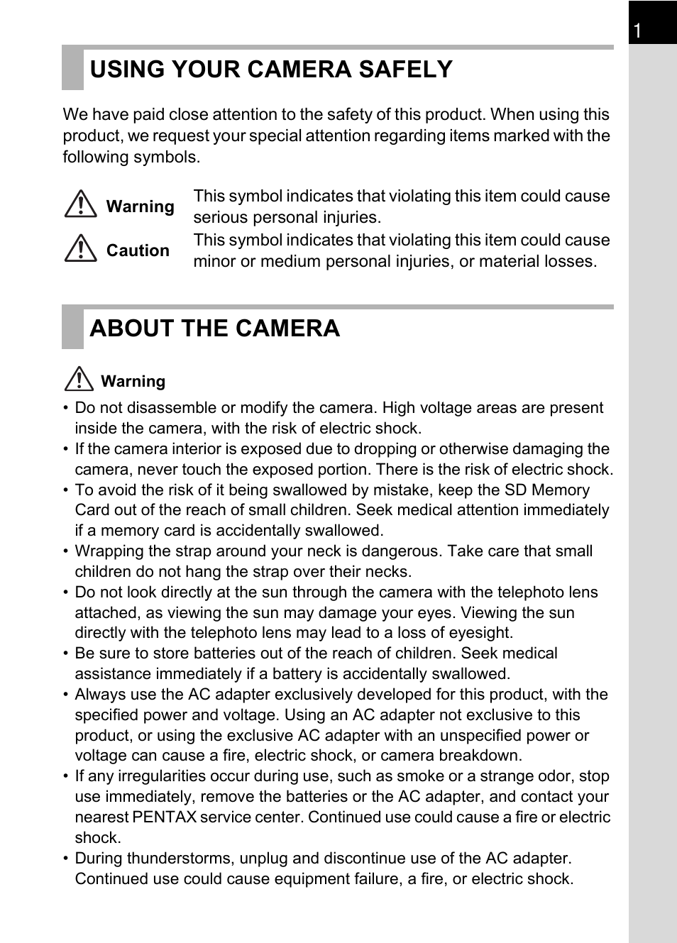 Using your camera safely, About the camera | Pentax K 100D Super User Manual | Page 3 / 220