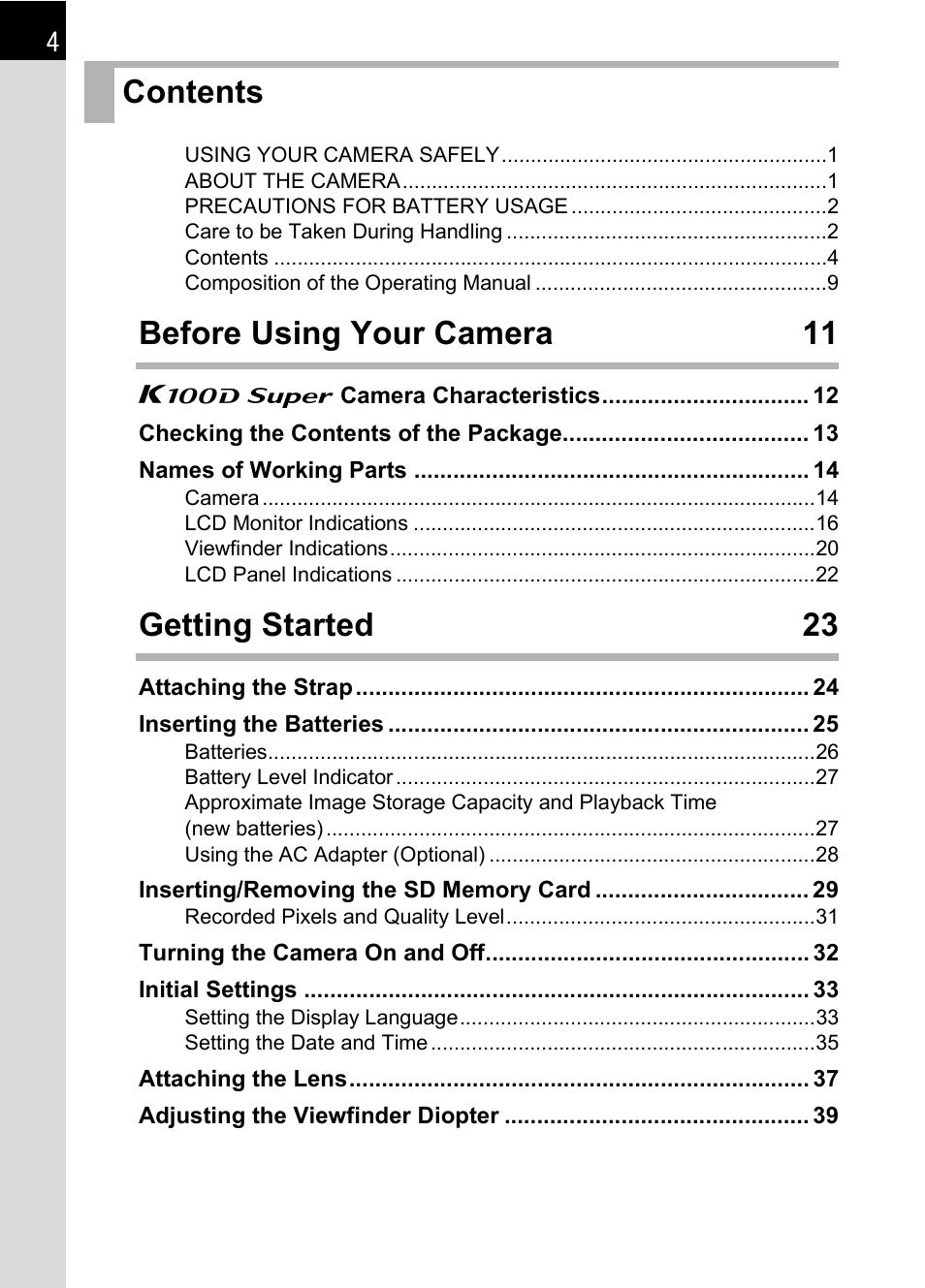 Pentax K 100D Super User Manual | Page 6 / 220