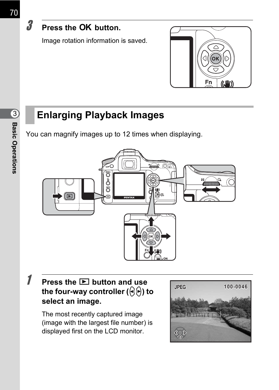 Enlarging playback images | Pentax K 100D Super User Manual | Page 72 / 220