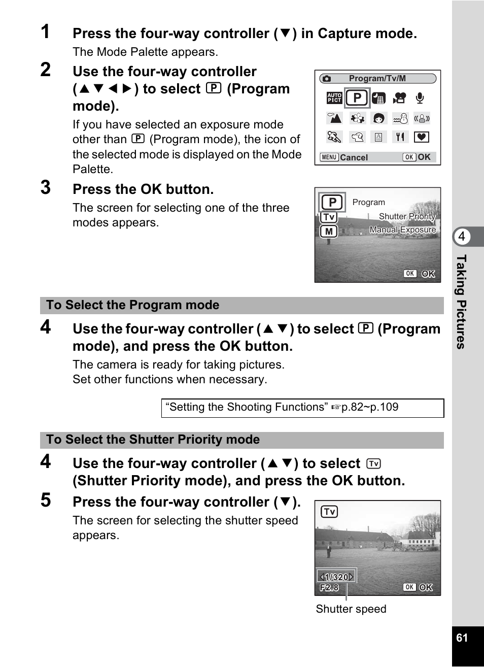 Press the ok button, Press the four-way controller ( 3 ) | Pentax A30E User Manual | Page 63 / 203