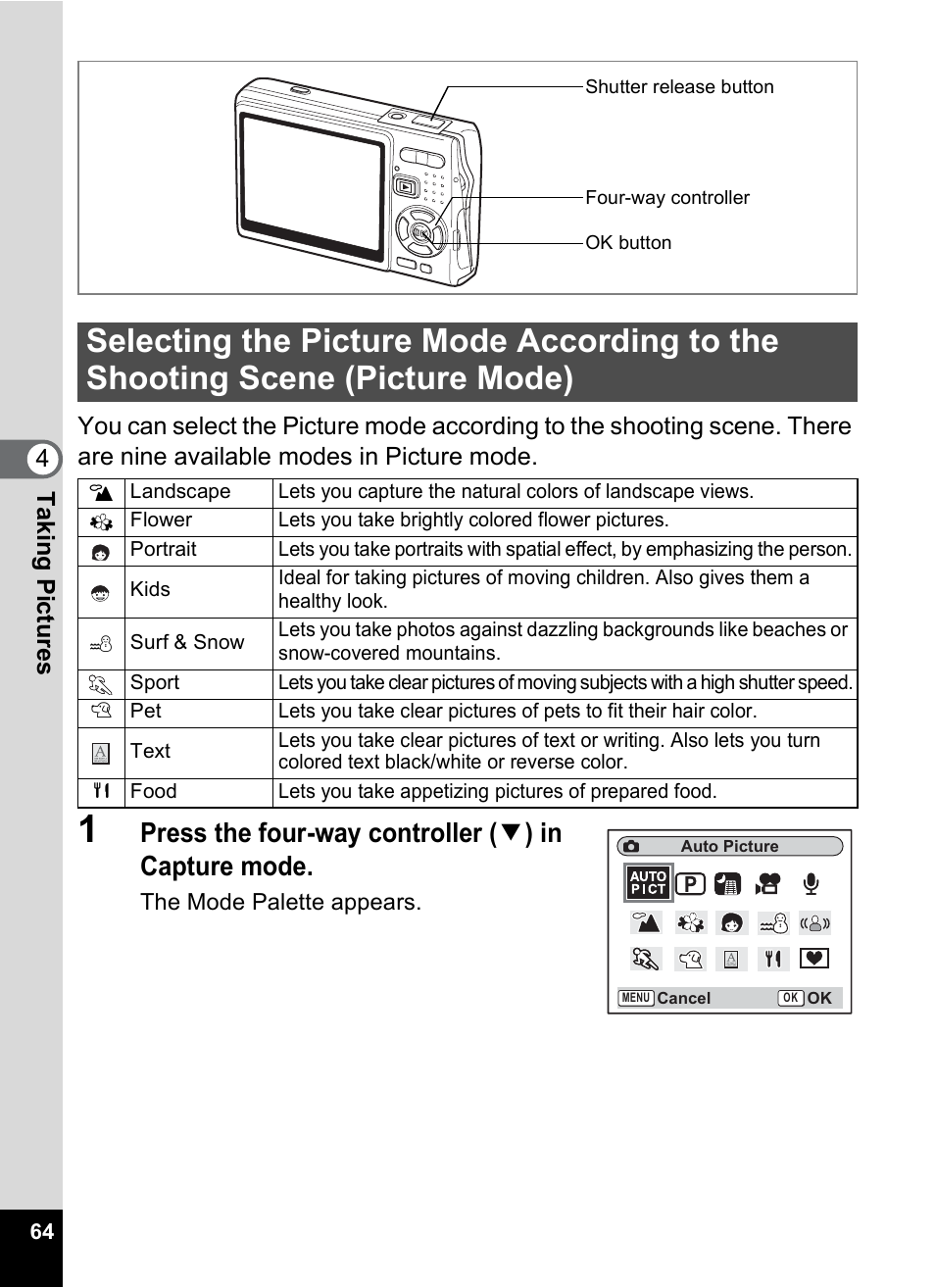 Picture mode), P.64 | Pentax A30E User Manual | Page 66 / 203