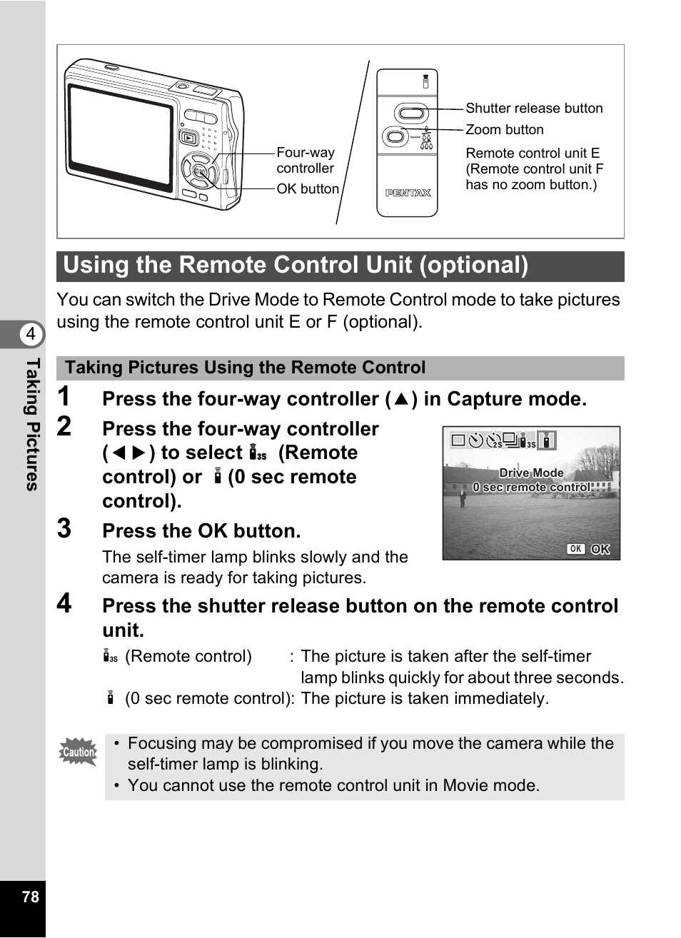 Using the remote control unit (optional) | Pentax A30E User Manual | Page 80 / 203