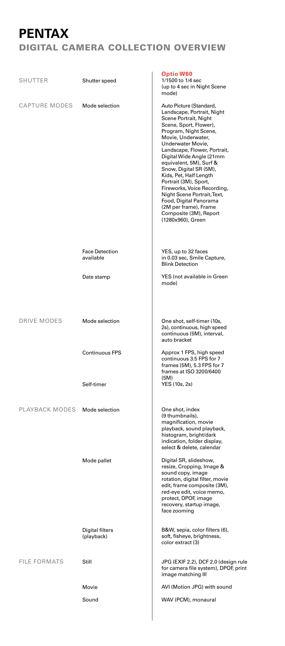 Pentax, Digital camera collection overview | Pentax P70 User Manual | Page 18 / 20