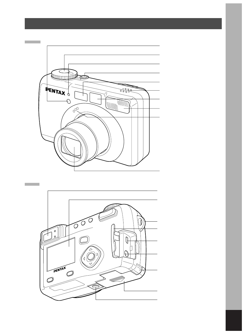Name of parts, Front back | Pentax Optio 450 User Manual | Page 11 / 156