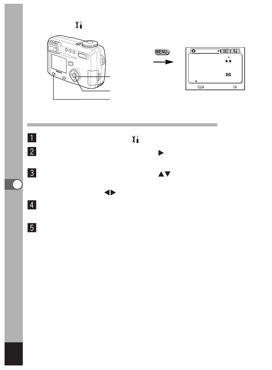 Select [sound] on the [ set-up] menu, Press the four-way controller ( ̈ ), Press the ok button twice | Pentax Optio 450 User Manual | Page 128 / 156