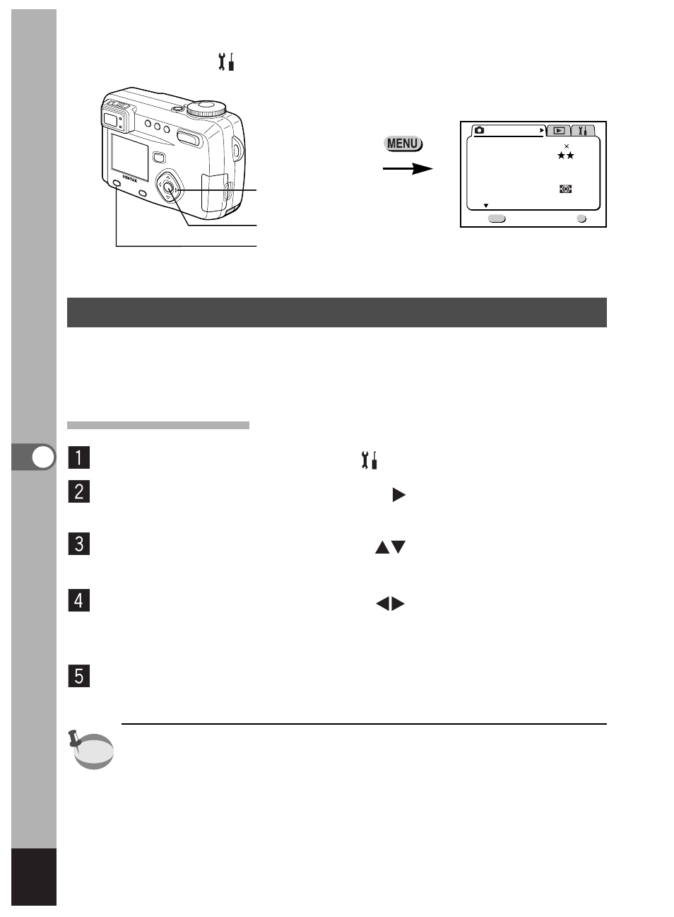 Registering functions, Select [fn setting] on the [ set-up] menu, Press the four-way controller ( ̈ ) | Press the ok button twice | Pentax Optio 450 User Manual | Page 136 / 156