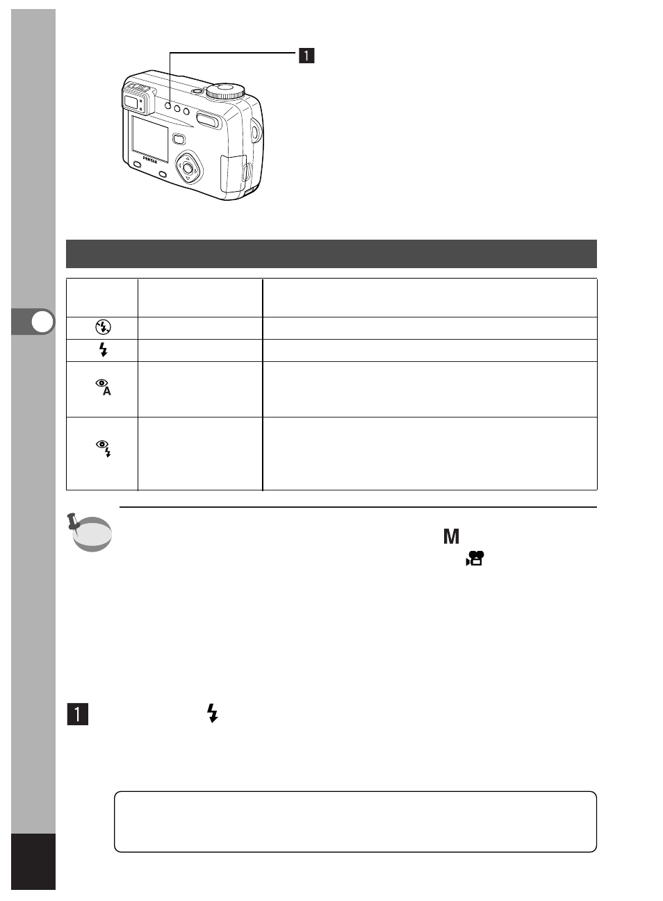 Selecting the flash mode, Press the button in capture mode | Pentax Optio 450 User Manual | Page 44 / 156