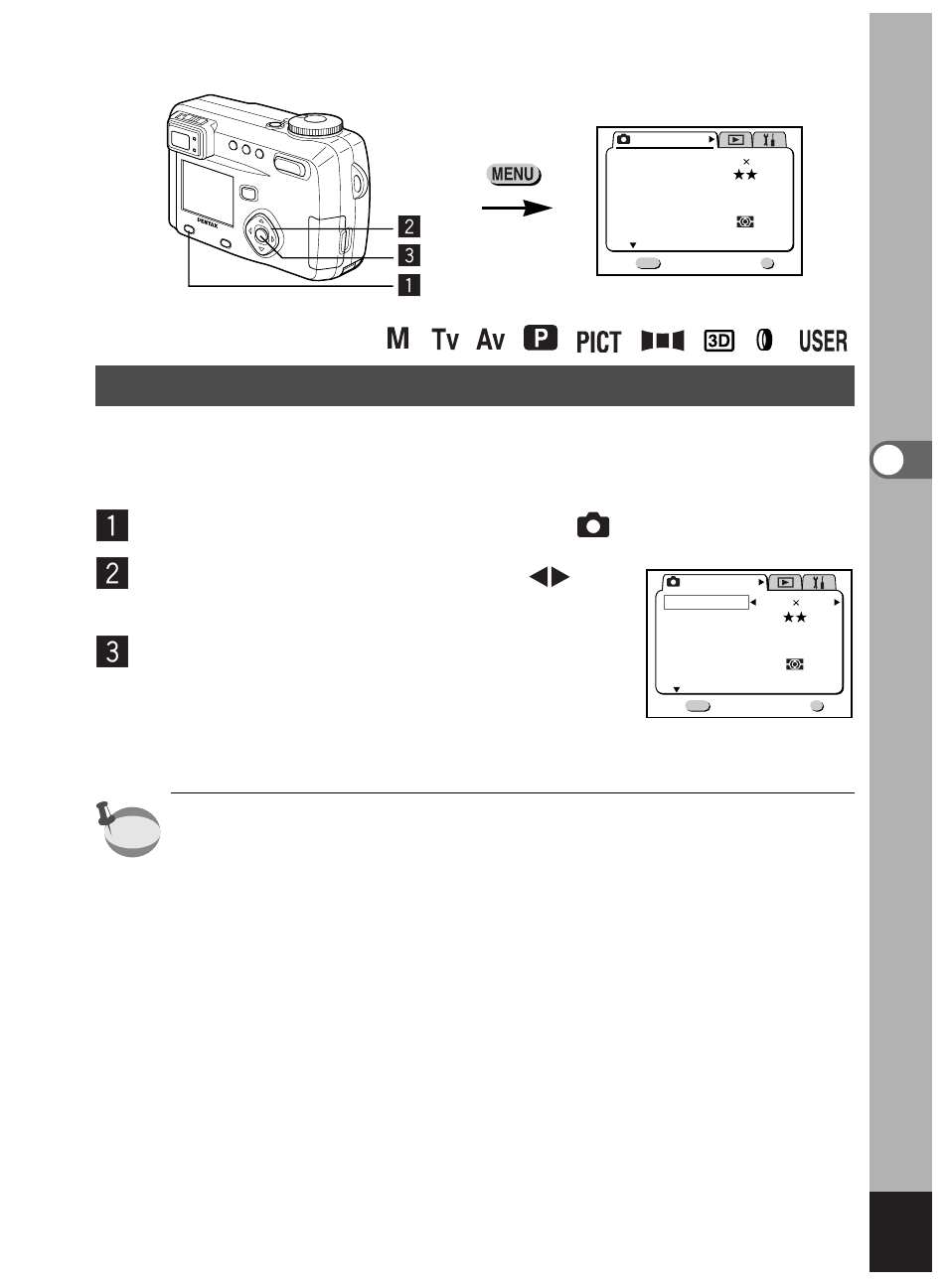 Selecting the recorded pixels, Select [recorded pixels] on the [ rec.mode] menu, Press the ok button | Zc x | Pentax Optio 450 User Manual | Page 45 / 156