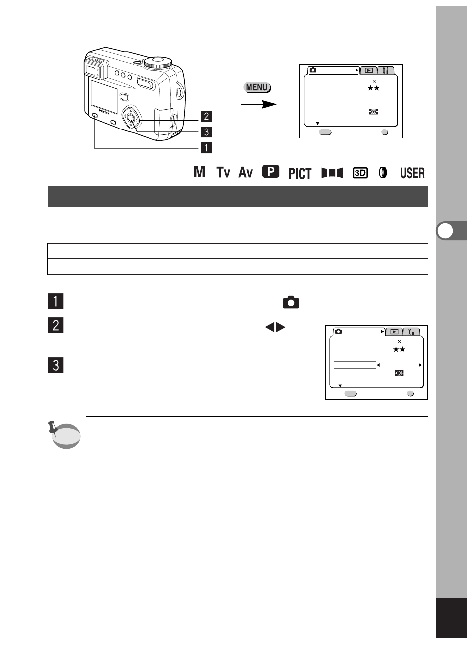 Changing the af area (focusing area), Select [focusing area] on the [ rec.mode] menu, Press the ok button | You can change the angle of the autofocus area, Zc x | Pentax Optio 450 User Manual | Page 49 / 156