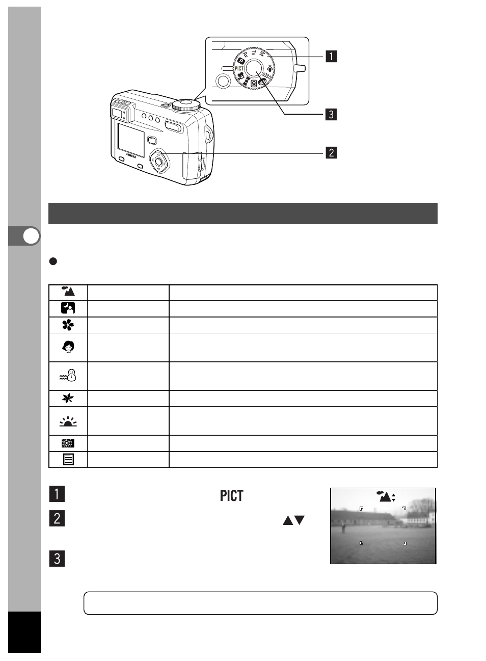 Set the mode dial to, Press the shutter release button | Pentax Optio 450 User Manual | Page 60 / 156