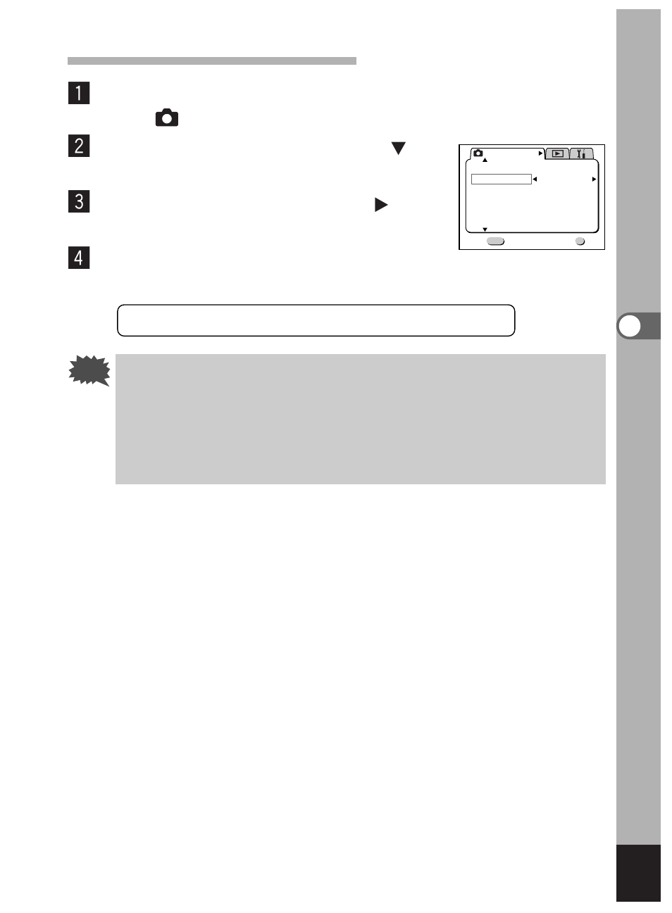 Press the menu button in capture mode, Use the four-way controller ( ̈ ) to select [on, Press the ok button | Pentax Optio 450 User Manual | Page 77 / 156