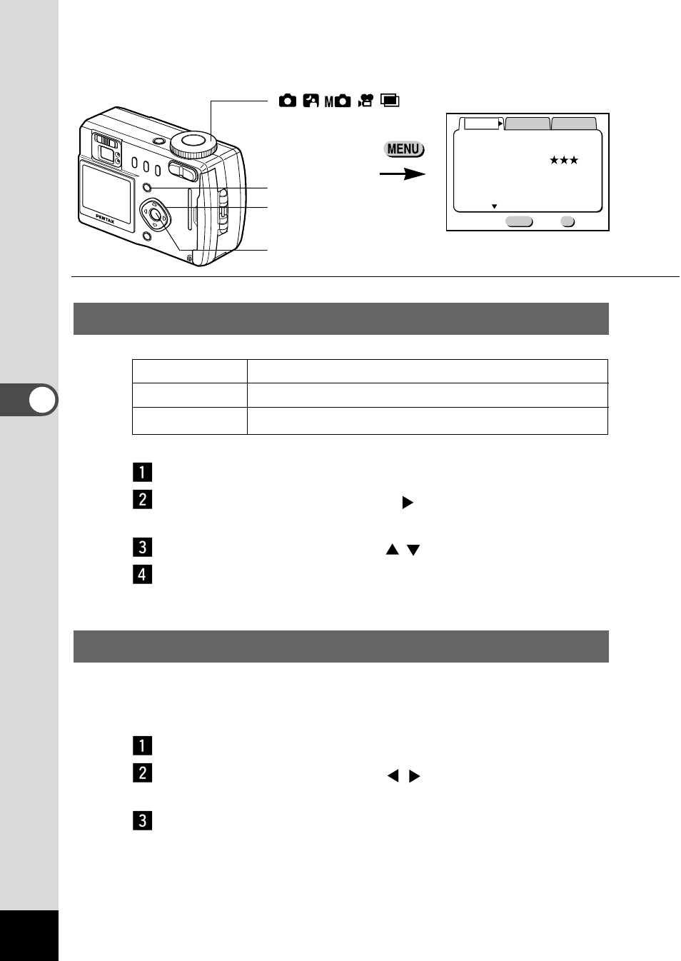 Selecting the color mode (color), Setting the instant review time (instant review) | Pentax Optio 330 User Manual | Page 52 / 96