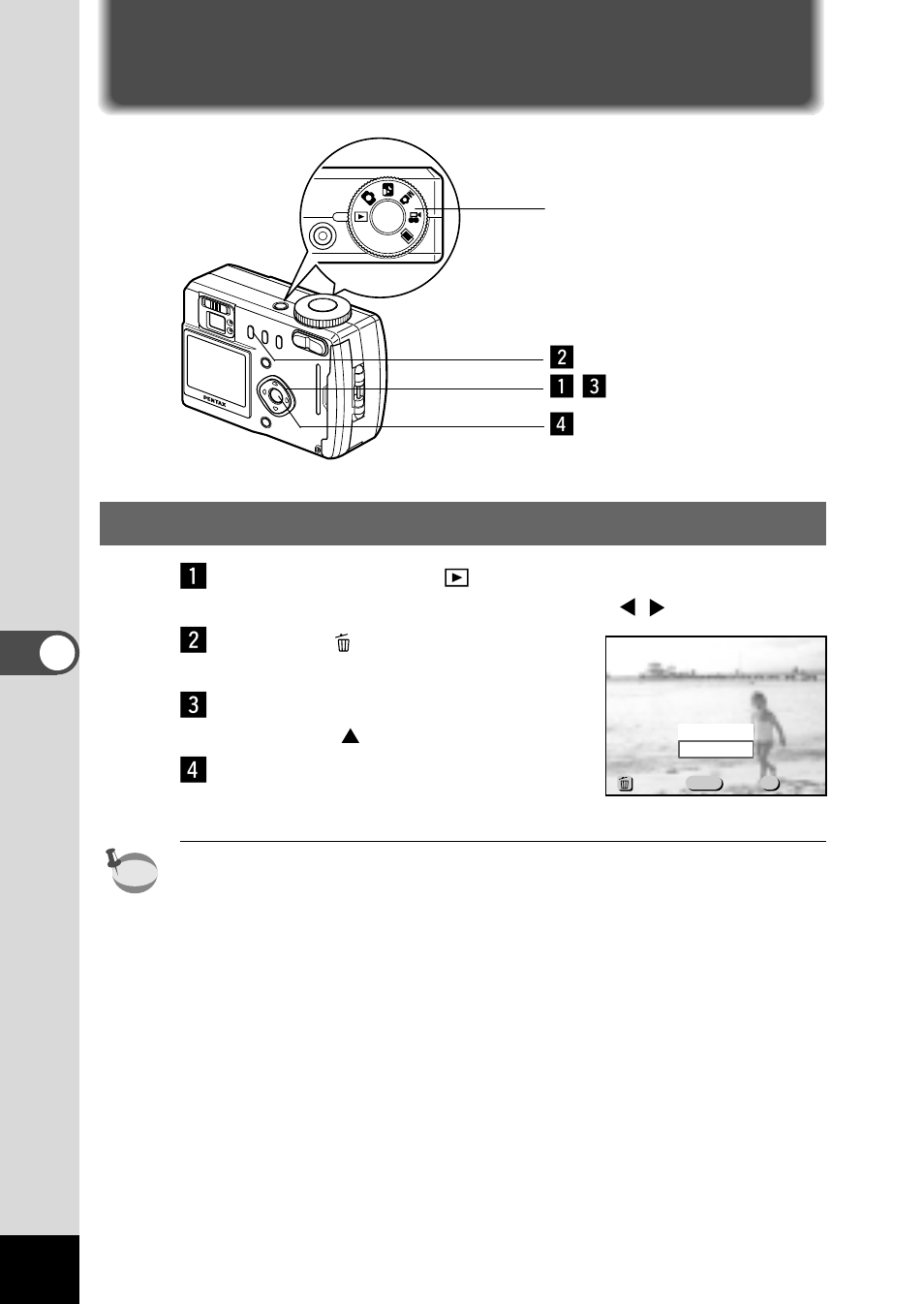 Erasing images, Erasing a single image z, Vz c x | Pentax Optio 330 User Manual | Page 60 / 96