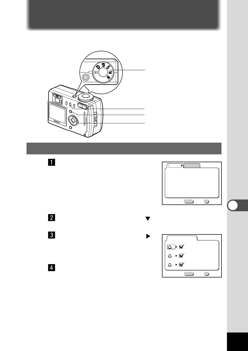 Sounding the alarm at a set time, Checking the alarm z | Pentax Optio 330 User Manual | Page 81 / 96