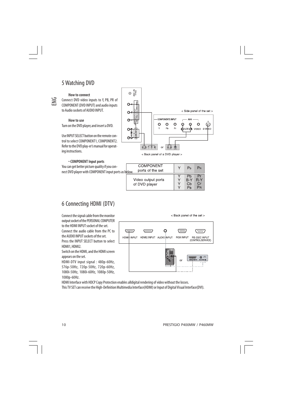 Eng 5 watching dvd, 6 connecting hdmi (dtv) | PRESTIGIO P460MW User Manual | Page 10 / 44