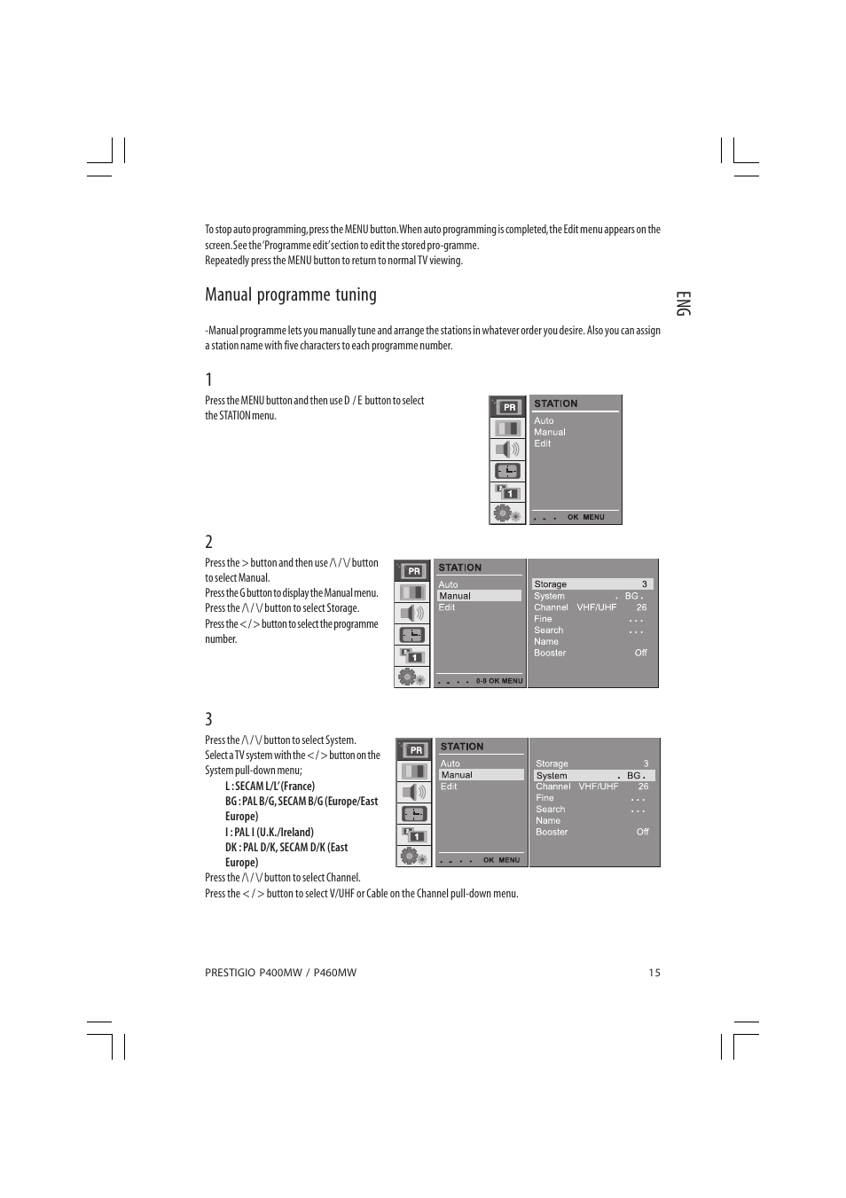 Manual programme tuning | PRESTIGIO P460MW User Manual | Page 15 / 44