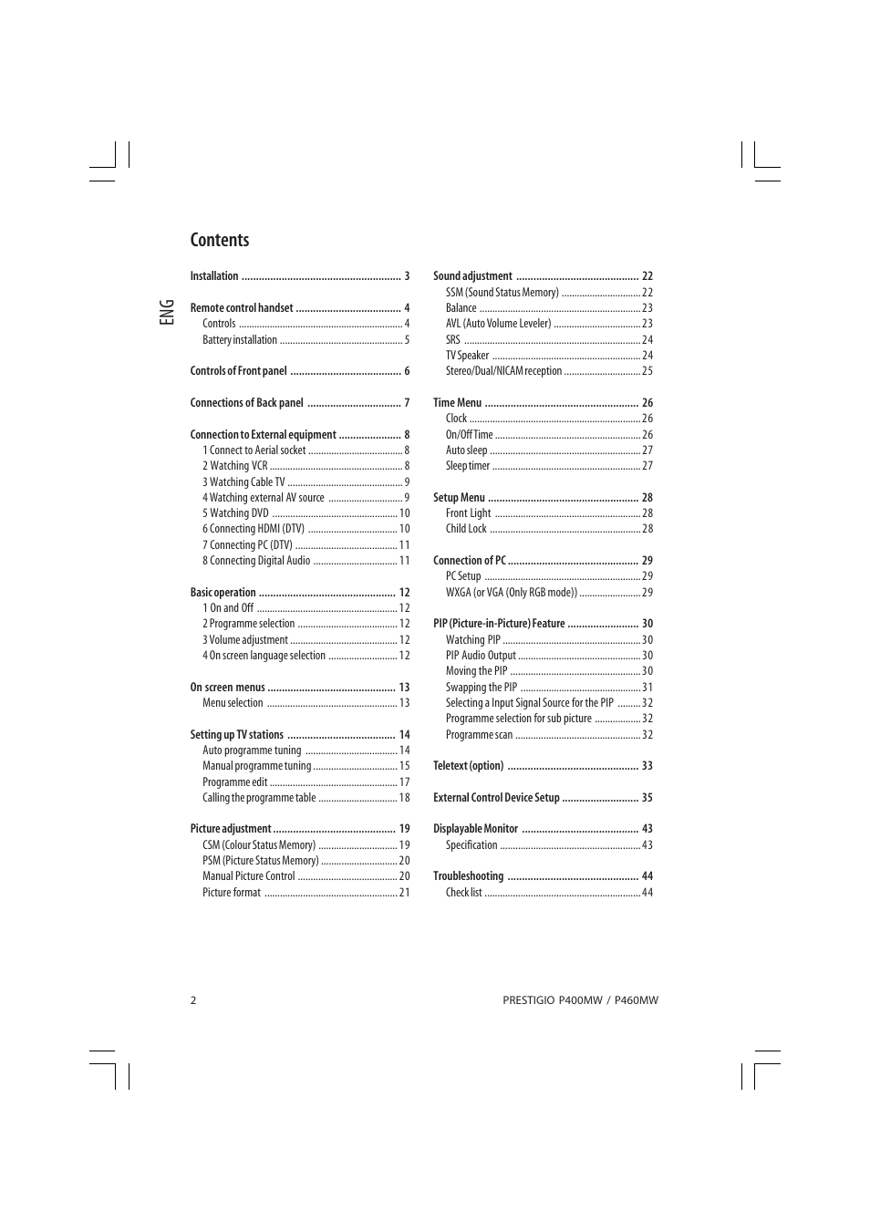 Eng contents | PRESTIGIO P460MW User Manual | Page 2 / 44