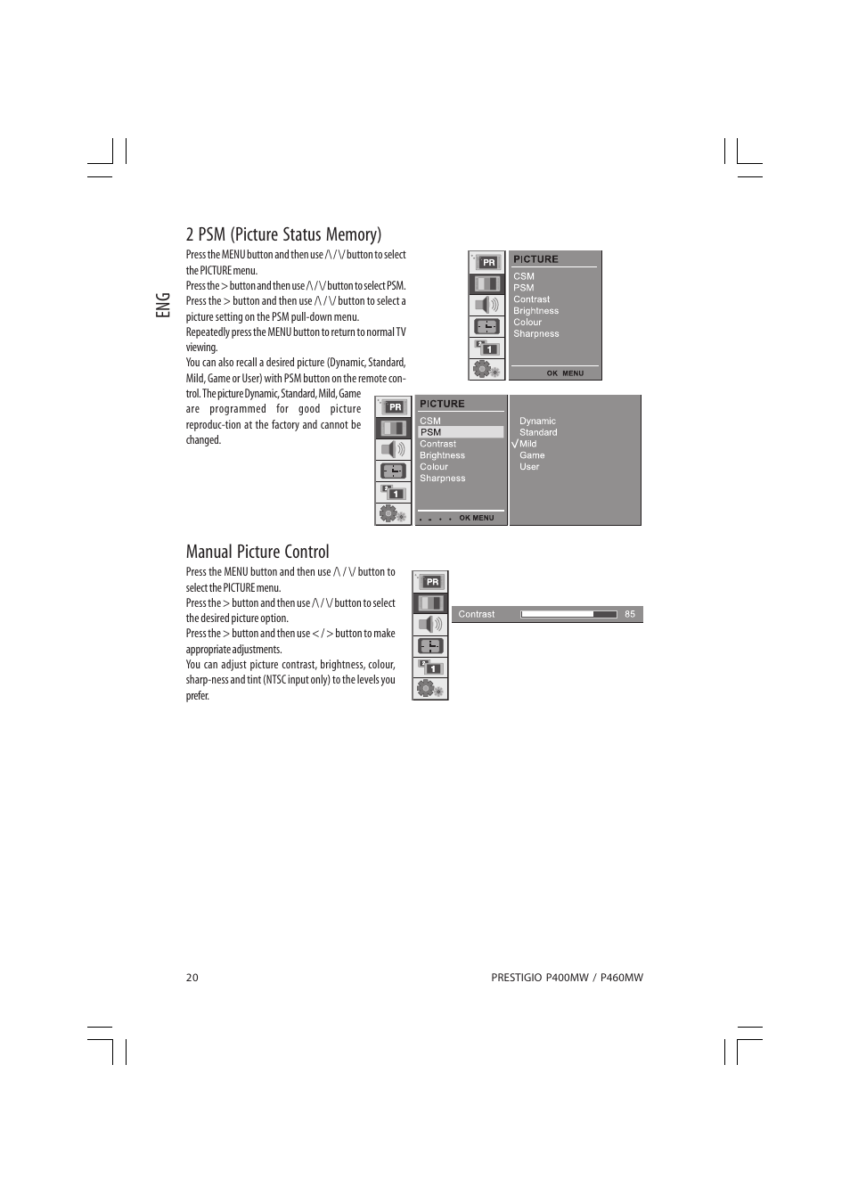 Manual picture control | PRESTIGIO P460MW User Manual | Page 20 / 44