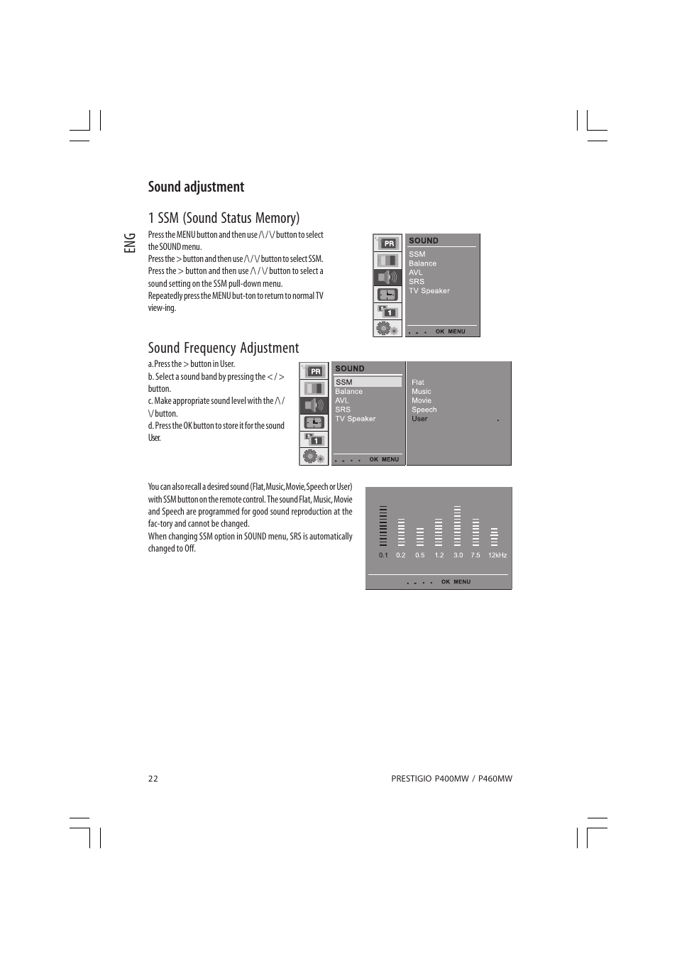 Sound frequency adjustment | PRESTIGIO P460MW User Manual | Page 22 / 44