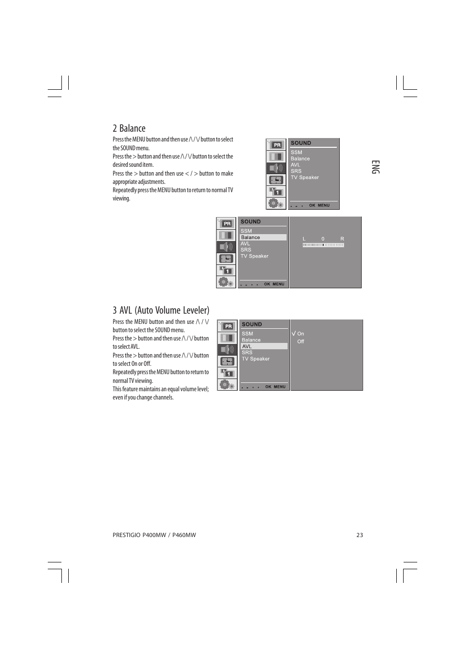 Eng 2 balance, 3 avl (auto volume leveler) | PRESTIGIO P460MW User Manual | Page 23 / 44