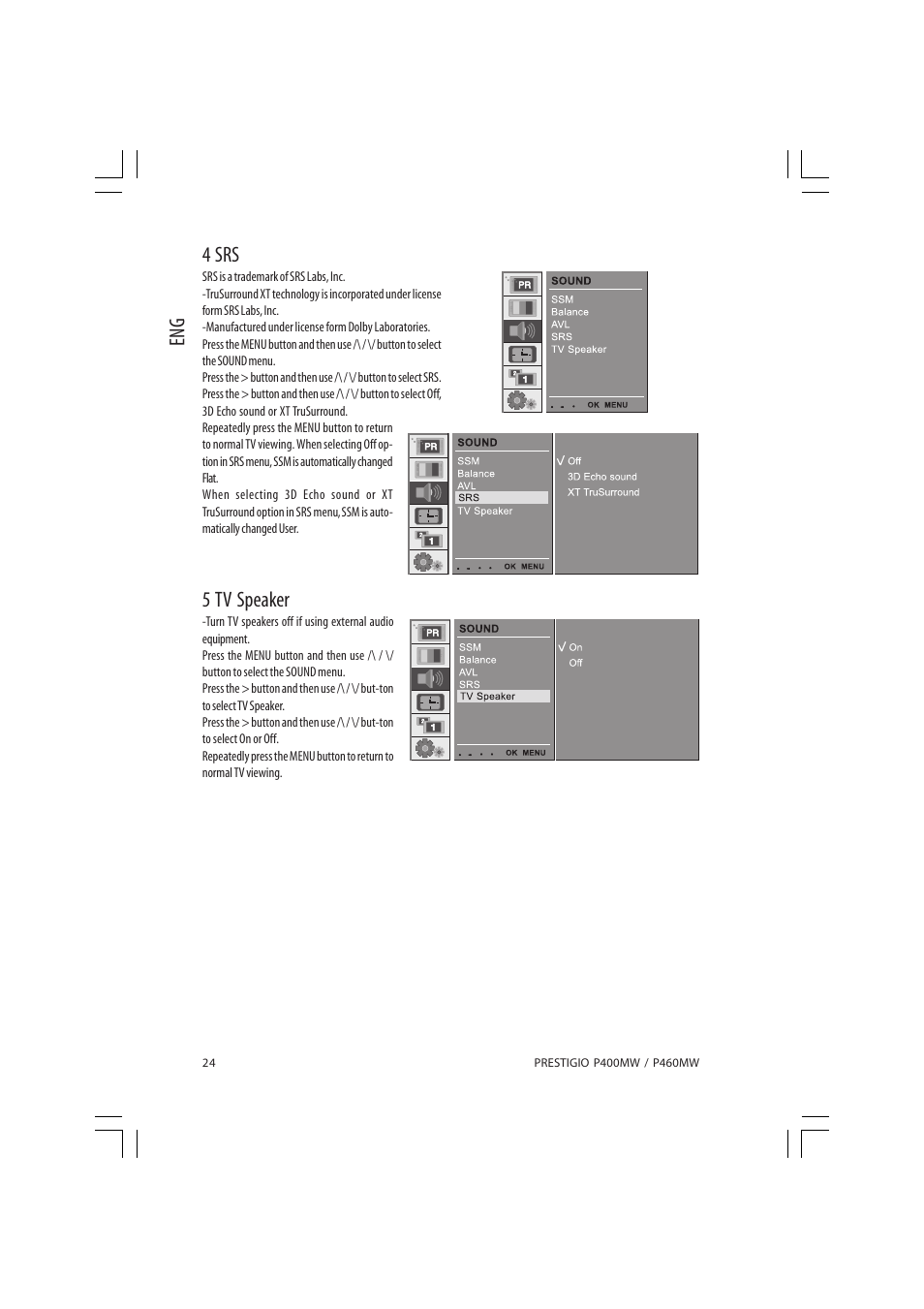 Eng 4 srs, 5 tv speaker | PRESTIGIO P460MW User Manual | Page 24 / 44