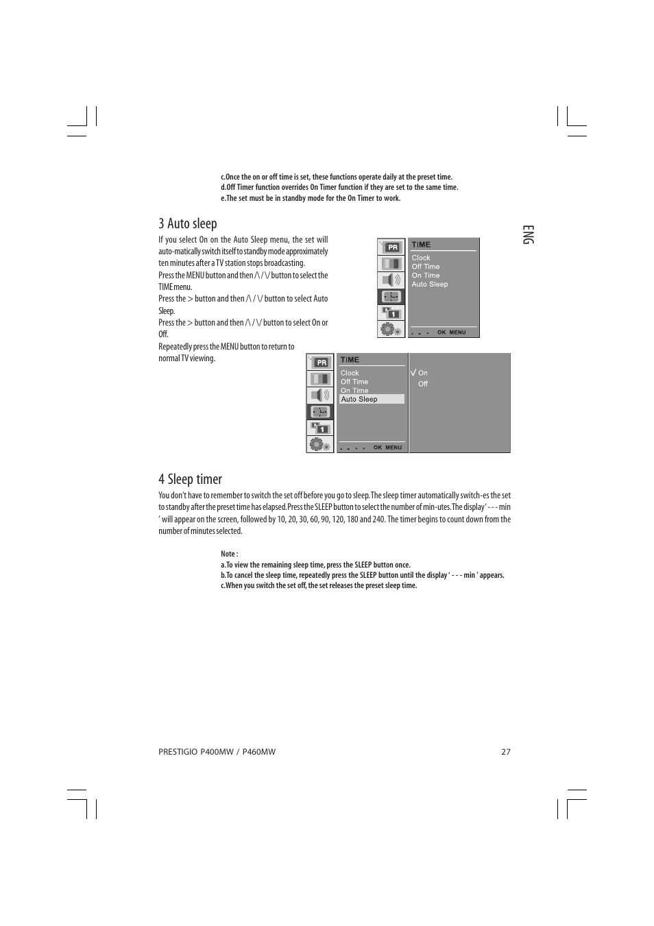 3 auto sleep, 4 sleep timer | PRESTIGIO P460MW User Manual | Page 27 / 44