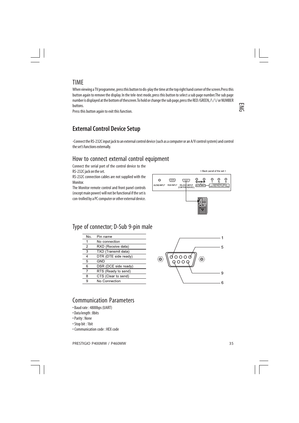 Eng time, External control device setup, How to connect external control equipment | PRESTIGIO P460MW User Manual | Page 35 / 44