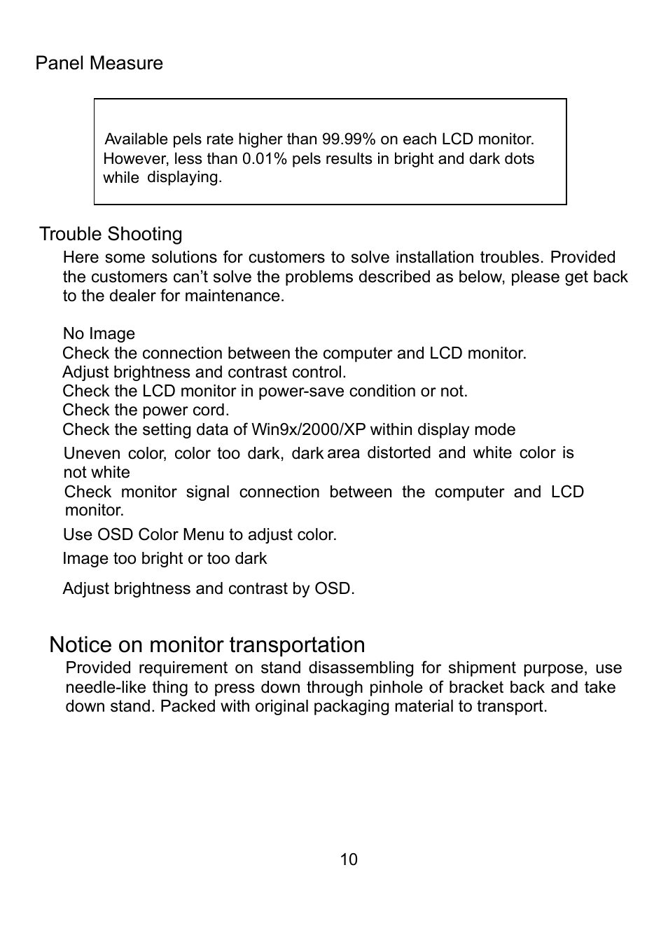 Notice on monitor transportation | PRESTIGIO P7240W User Manual | Page 13 / 14