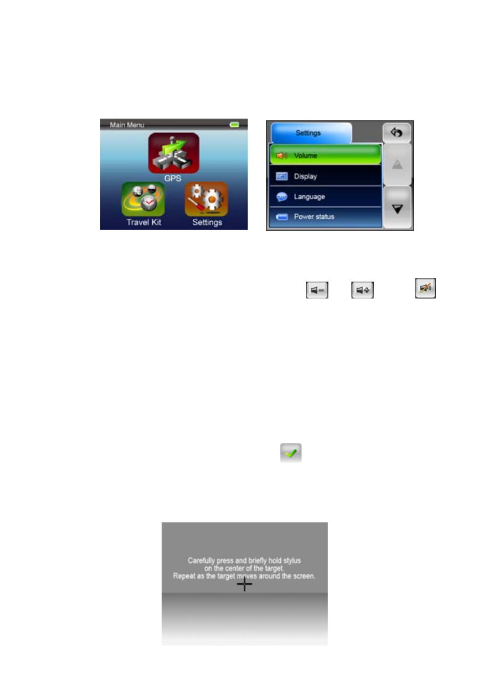 Settings, Volume, Display | PRESTIGIO GEOVISION 450 User Manual | Page 6 / 7