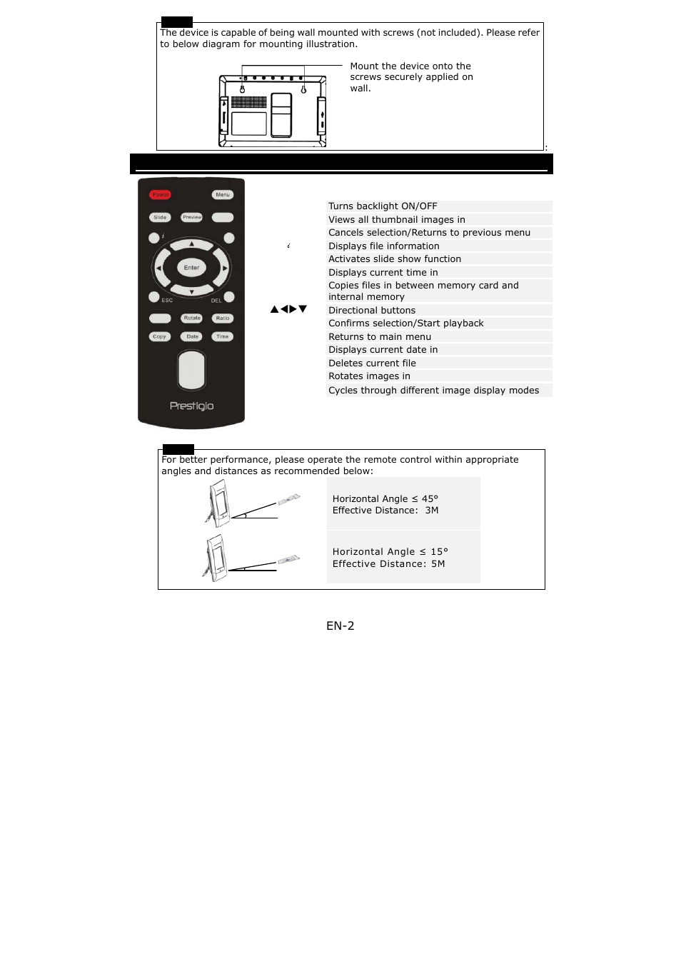 Remote control view, En-2 | PRESTIGIO 107 User Manual | Page 2 / 7