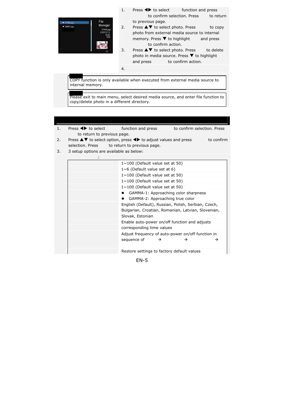 Setup function | PRESTIGIO 107 User Manual | Page 5 / 7