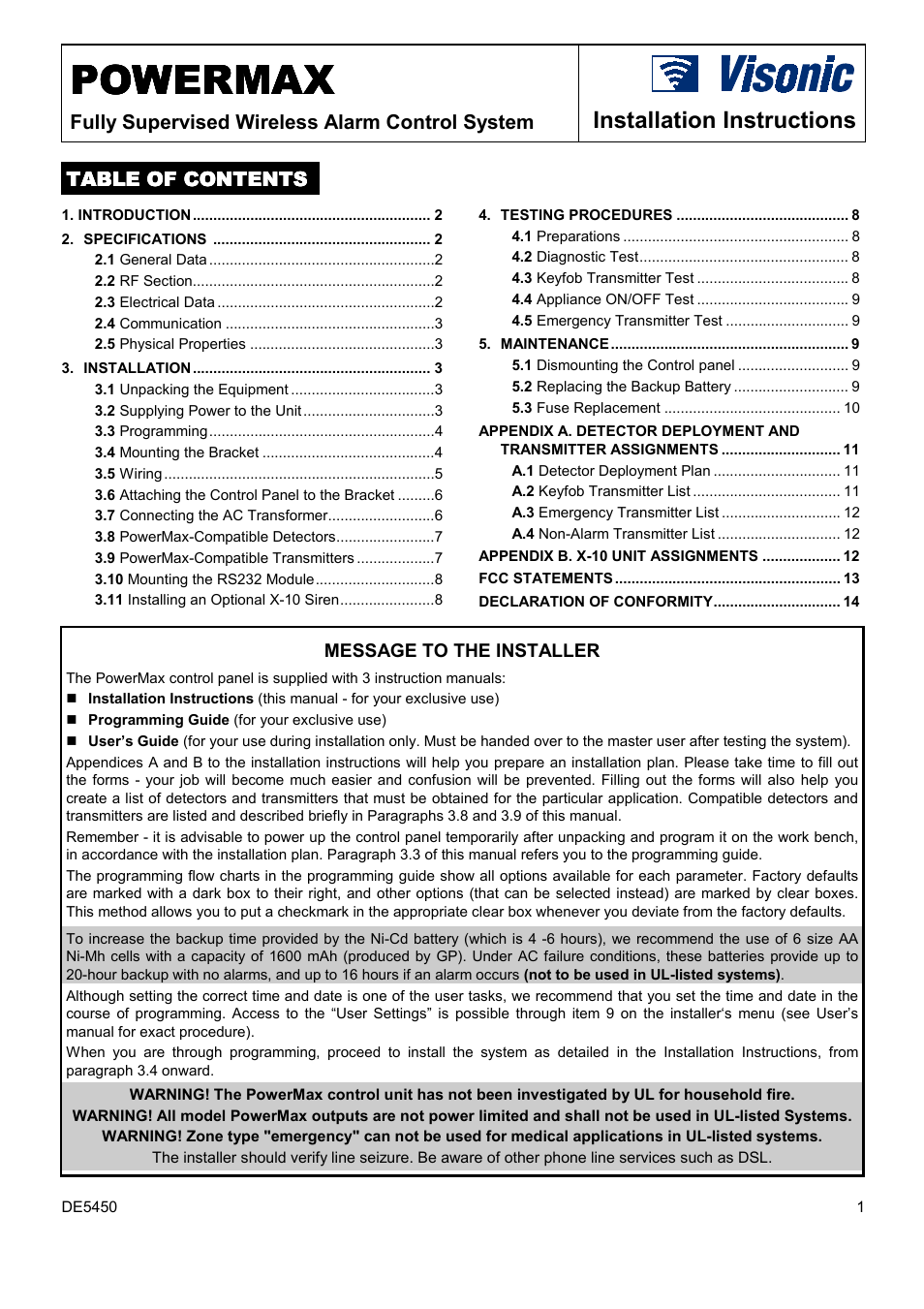 PowerMax DE5450 User Manual | 16 pages