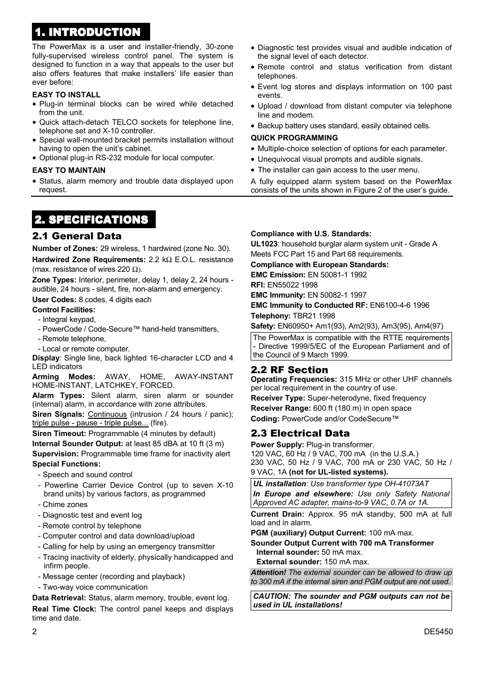 PowerMax DE5450 User Manual | Page 2 / 16
