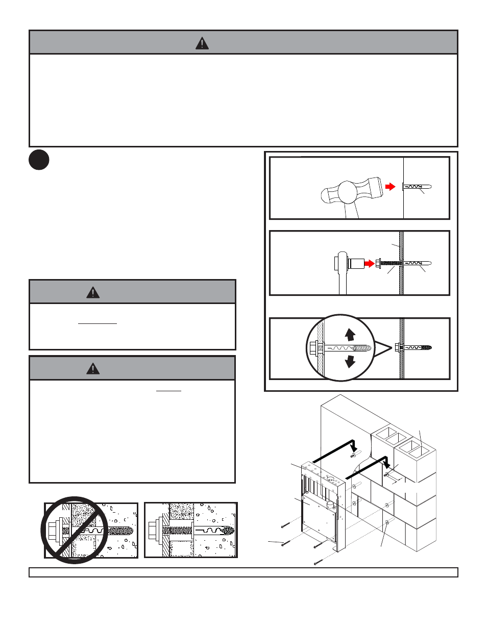 Warning, Au q u, Installation to solid concrete or cinder block | Fig. 2.3 | Peerless Industries A100IWBMOUNT User Manual | Page 6 / 16