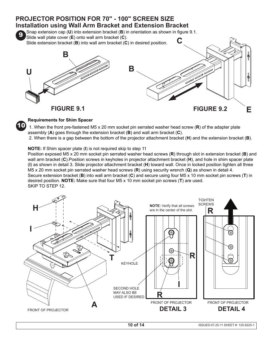 Ar r | Peerless Industries Peerless-Av Dukane Projector Short Throw Wall Arm UST-WallArm3 User Manual | Page 10 / 14