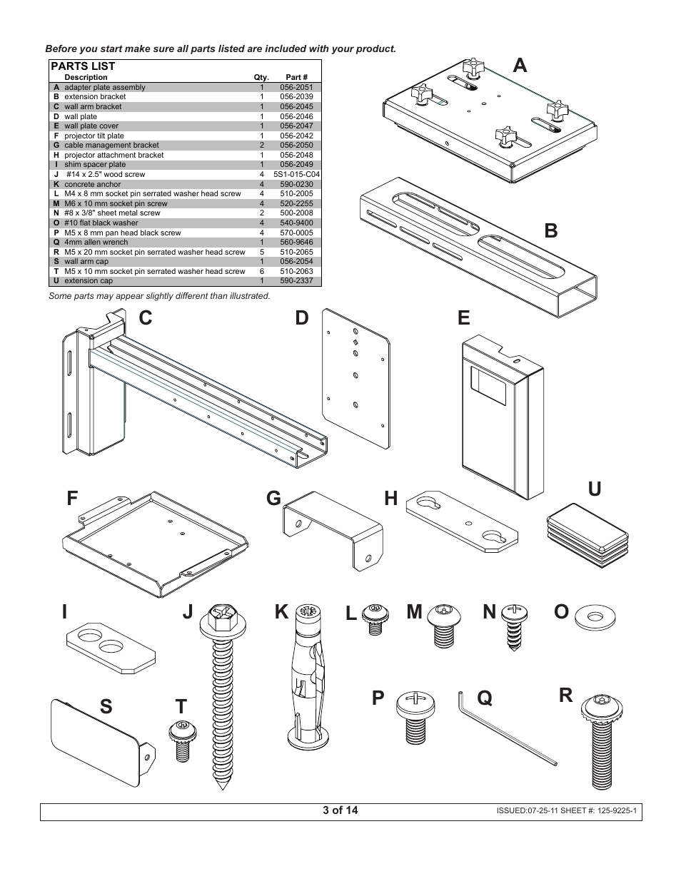 Peerless Industries Peerless-Av Dukane Projector Short Throw Wall Arm UST-WallArm3 User Manual | Page 3 / 14