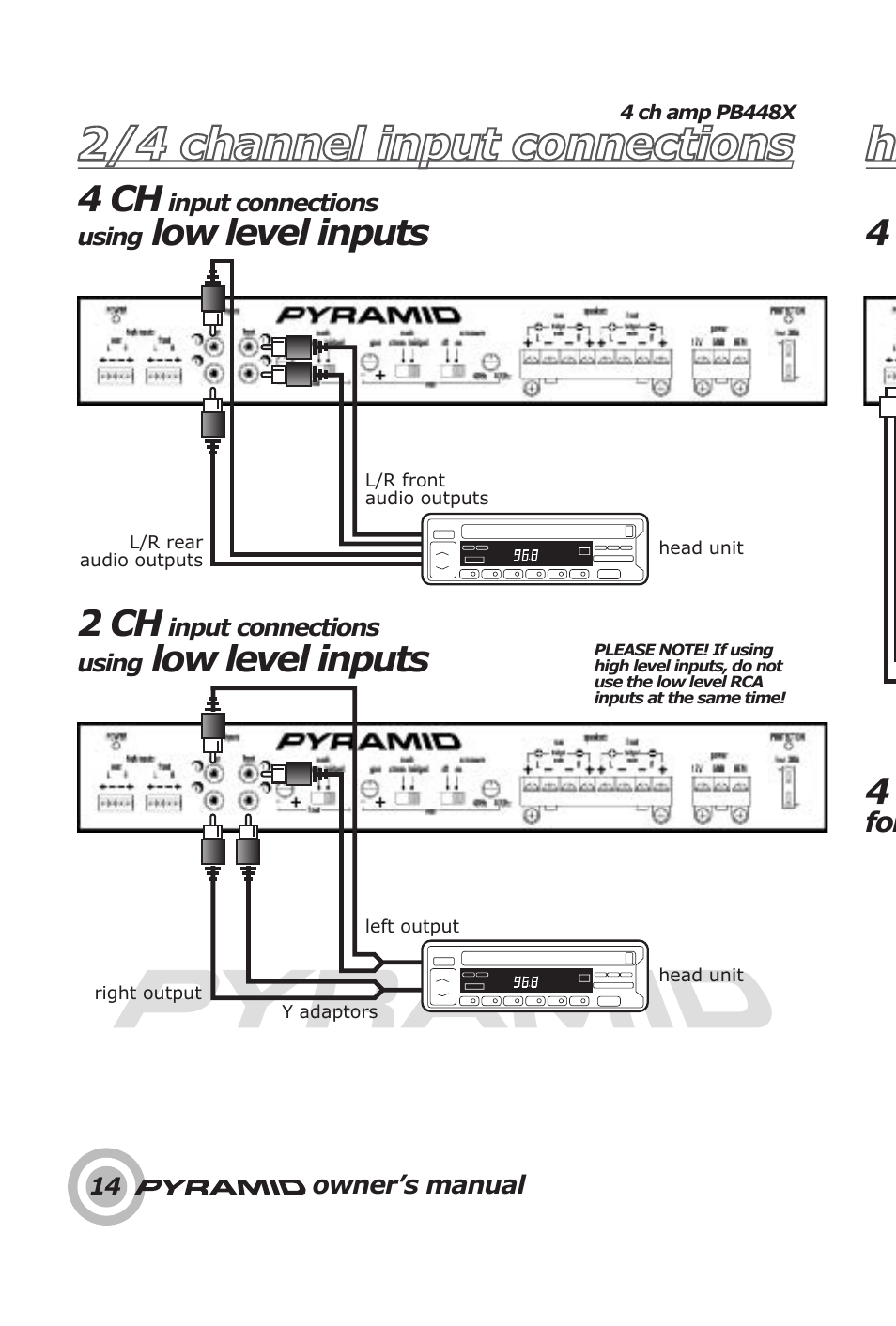 4 ch, Low level inputs 2 ch, Low level inputs 4 4 | Pyramid Technologies PB448X User Manual | Page 16 / 24