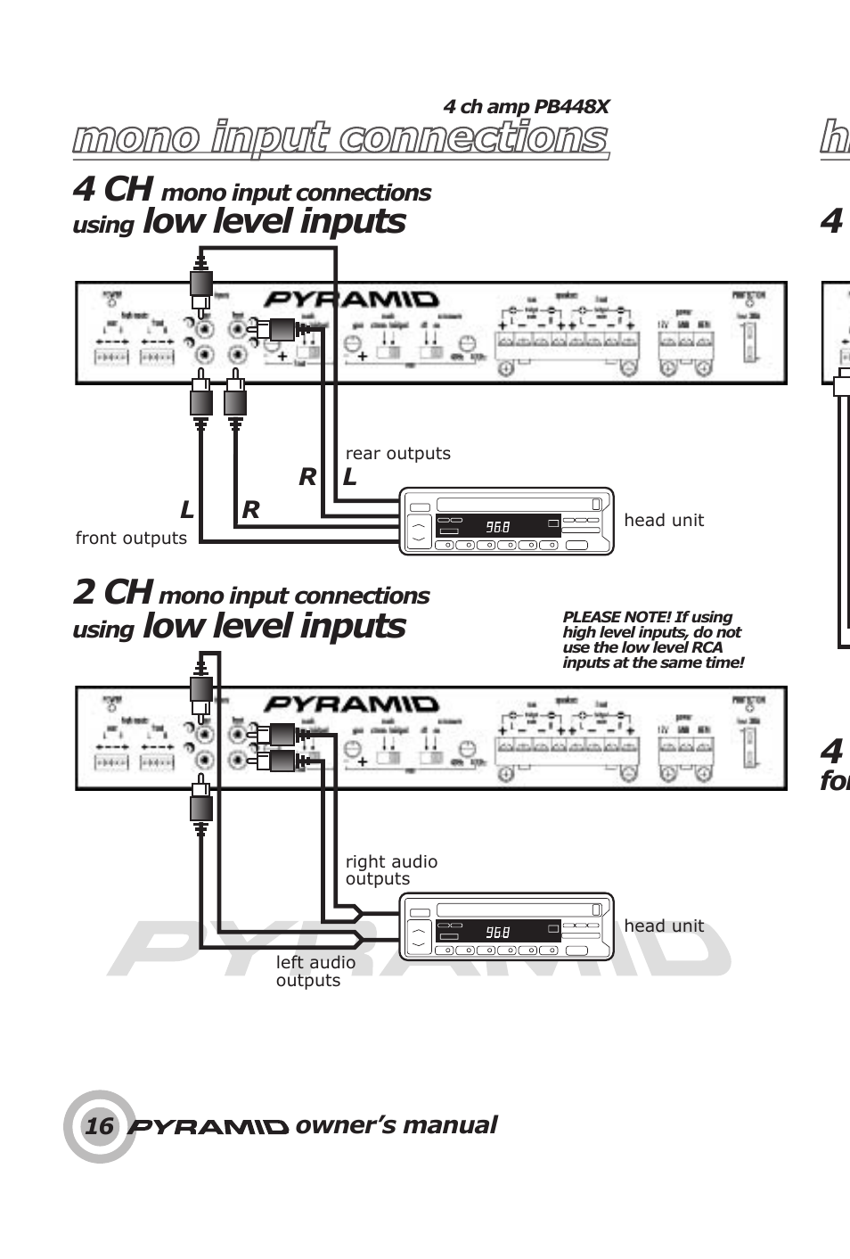 4 ch, Low level inputs 2 ch, Low level inputs 4 4 | Pyramid Technologies PB448X User Manual | Page 18 / 24