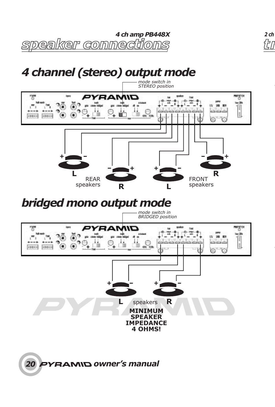 Speaker connections, Troubleshooting | Pyramid Technologies PB448X User Manual | Page 22 / 24