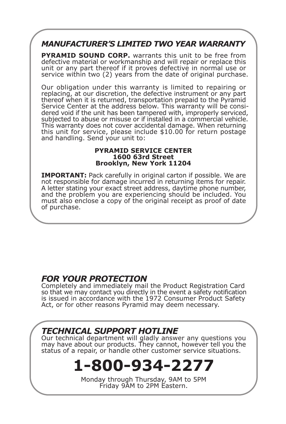 Owner ’ s manual | Pyramid Technologies PB448X User Manual | Page 24 / 24