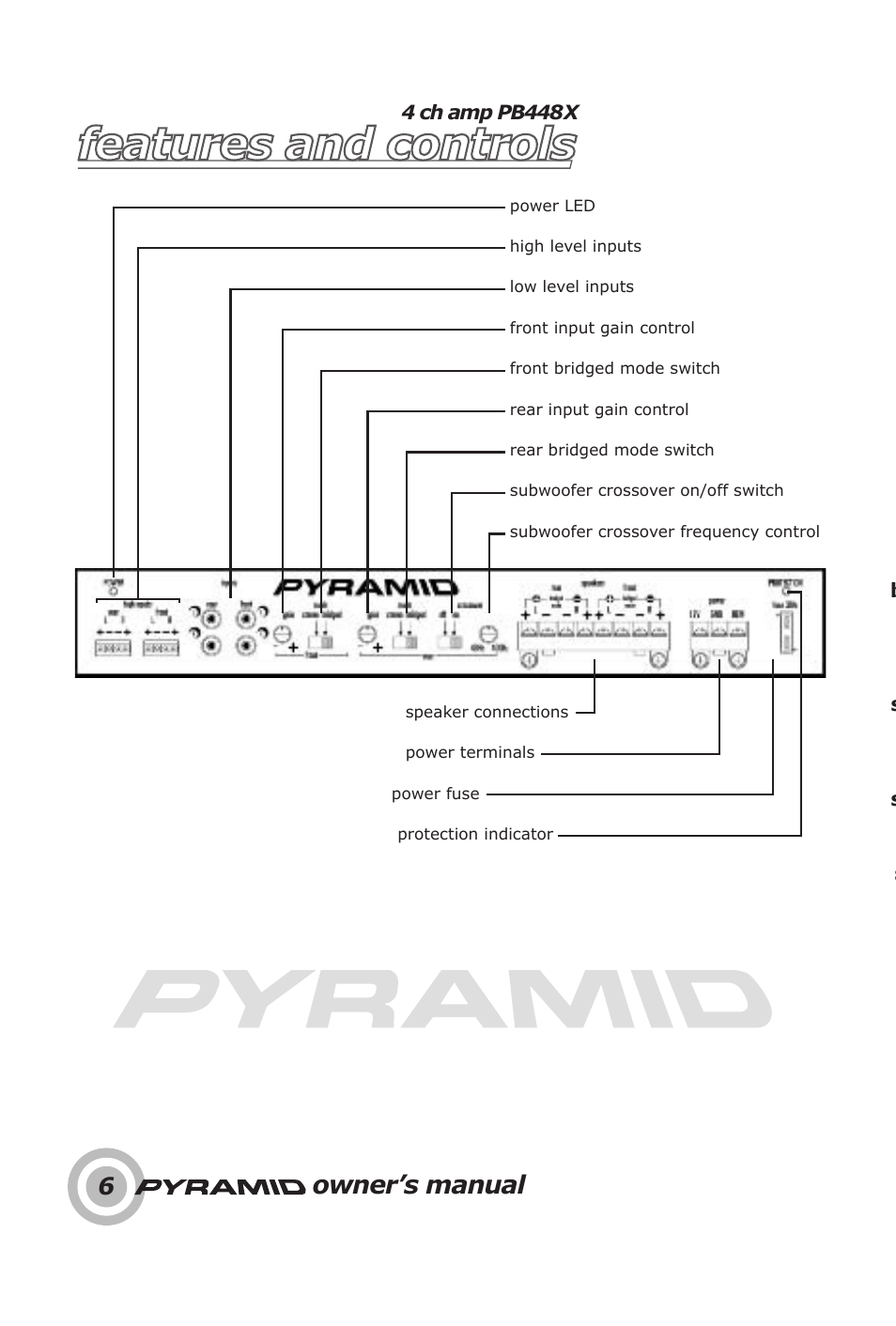 Features and controls, Owner’s manual | Pyramid Technologies PB448X User Manual | Page 8 / 24