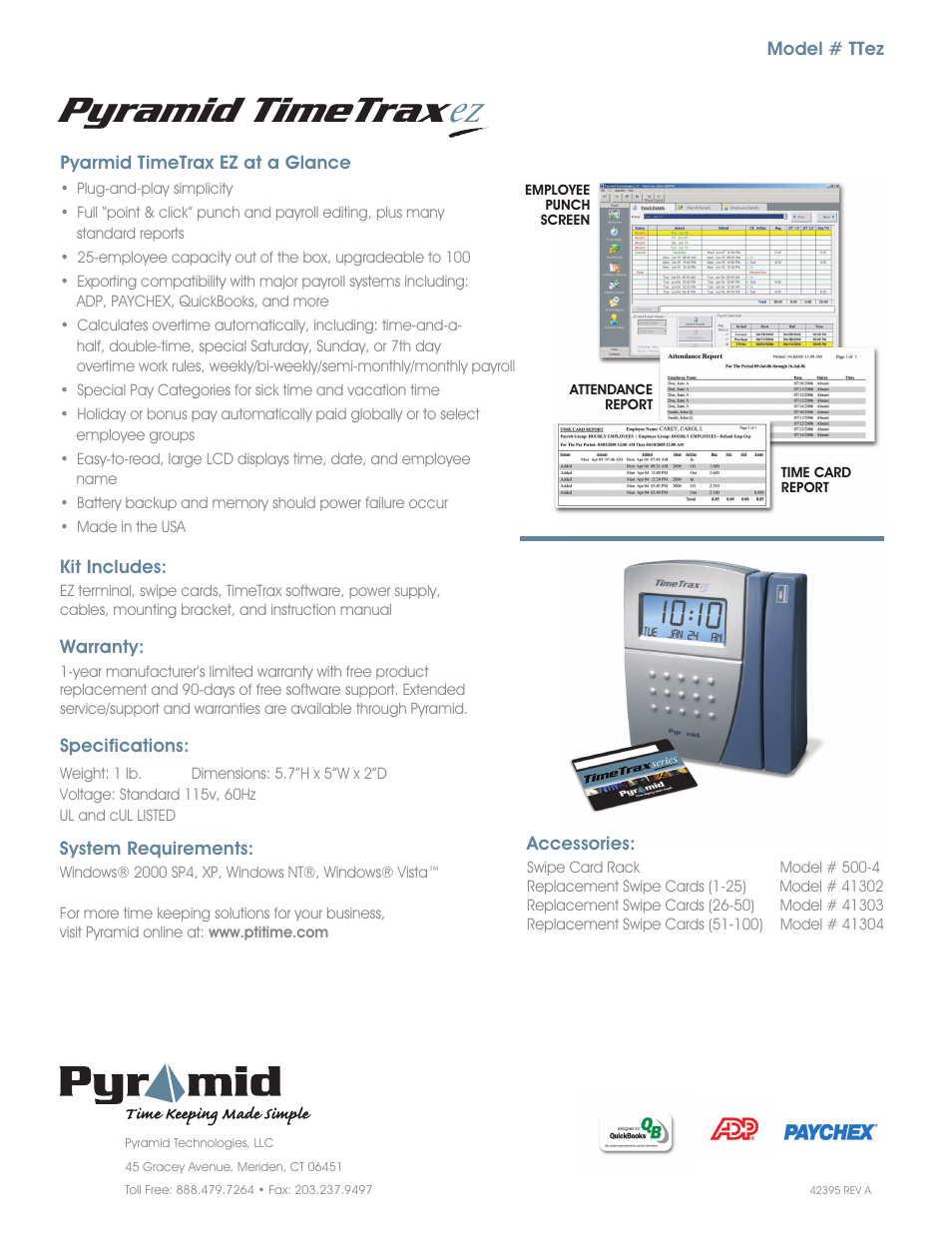 Pyramid timetrax | Pyramid Technologies TimeTrax EZ 41304 User Manual | Page 2 / 2