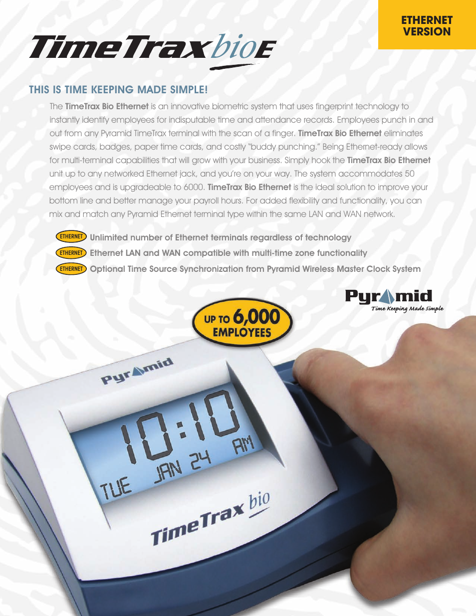 Pyramid Technologies TimeTrax Bio Ethernet User Manual | 2 pages