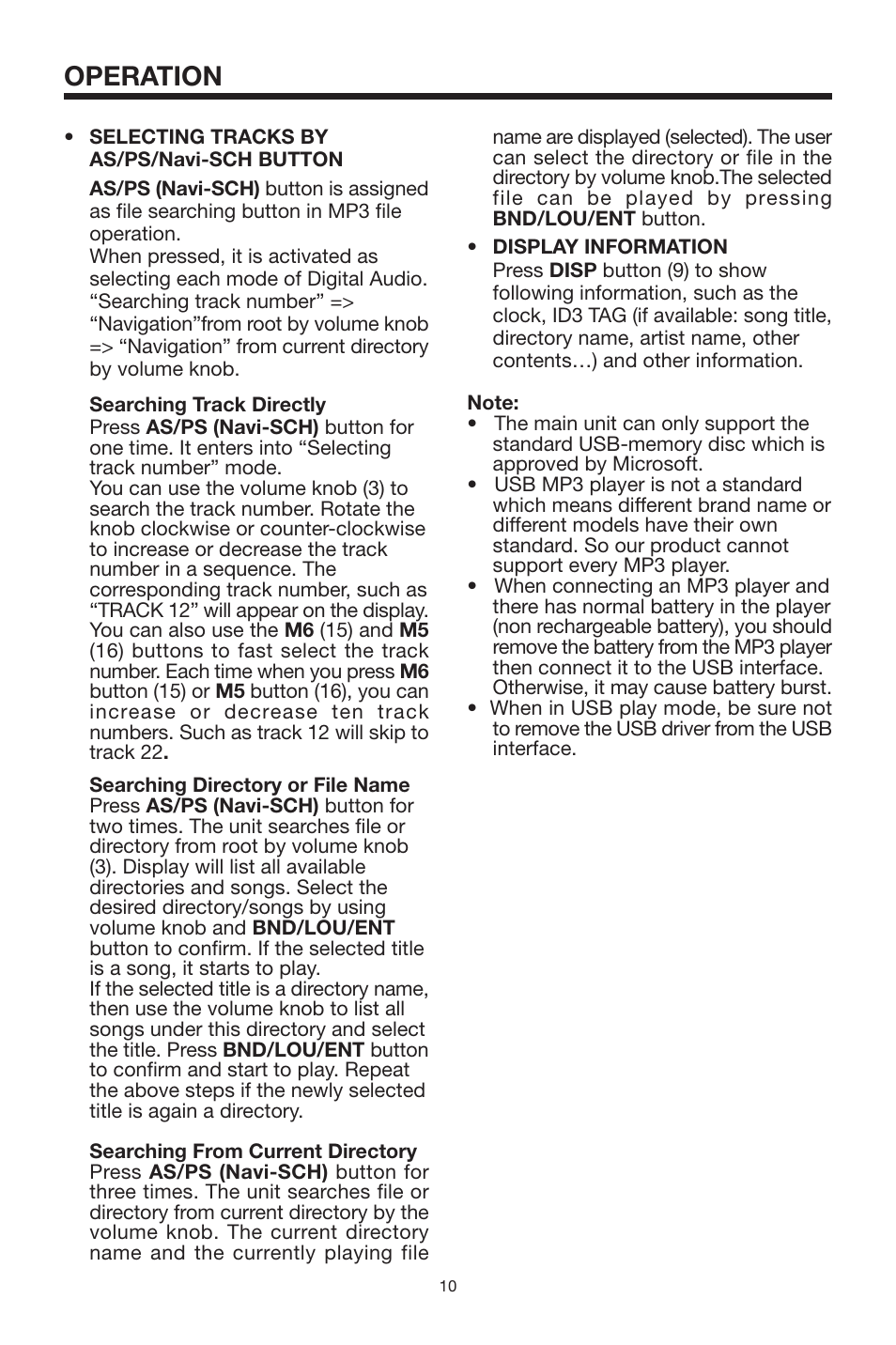 Operation | PYLE Audio Mobile Audio System PLMR18 User Manual | Page 10 / 14