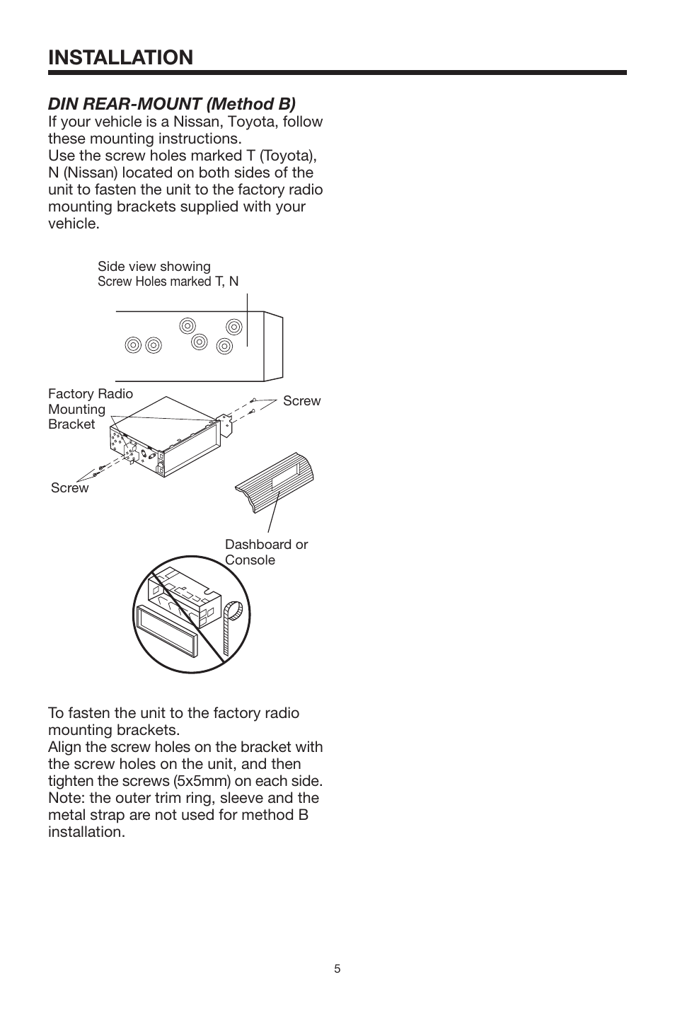 Installation, Din rear-mount (method b) | PYLE Audio Mobile Audio System PLMR18 User Manual | Page 5 / 14