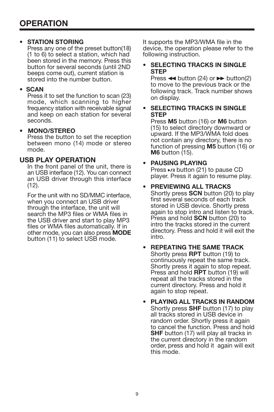 Operation | PYLE Audio Mobile Audio System PLMR18 User Manual | Page 9 / 14