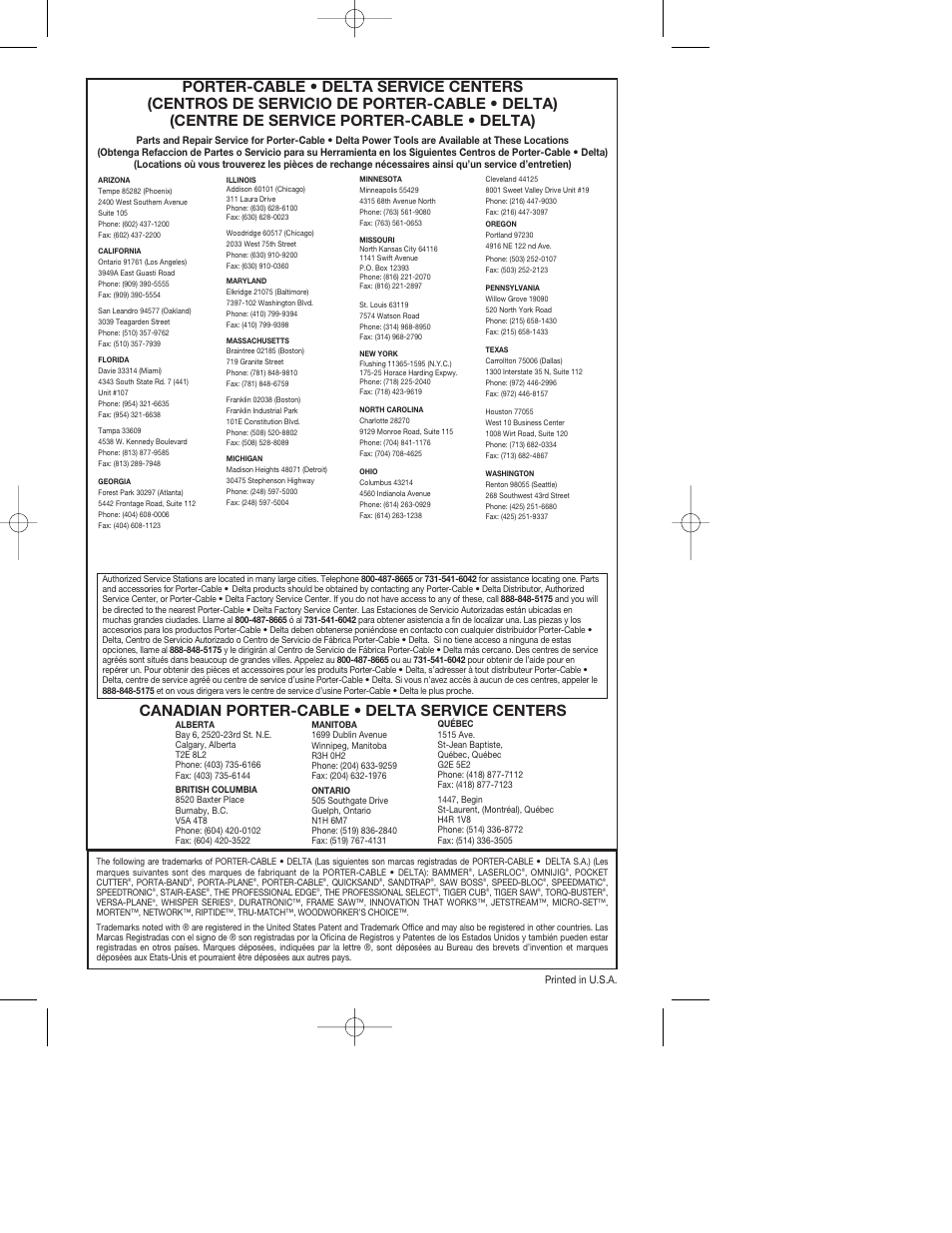 Canadian porter-cable • delta service centers | PYLE Audio FCN200 User Manual | Page 13 / 13