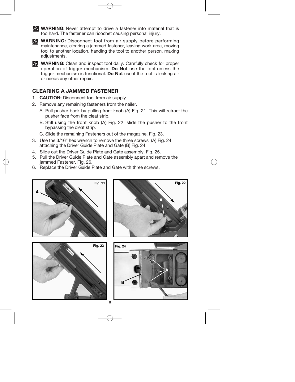 Clearing a jammed fastener | PYLE Audio FCN200 User Manual | Page 8 / 13