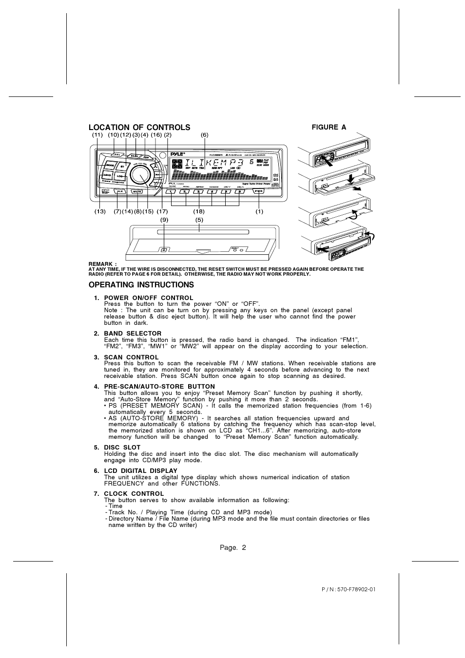 Location of controls operating instructions | PYLE Audio PYLE Plus Series PLCD68MP3 User Manual | Page 2 / 6