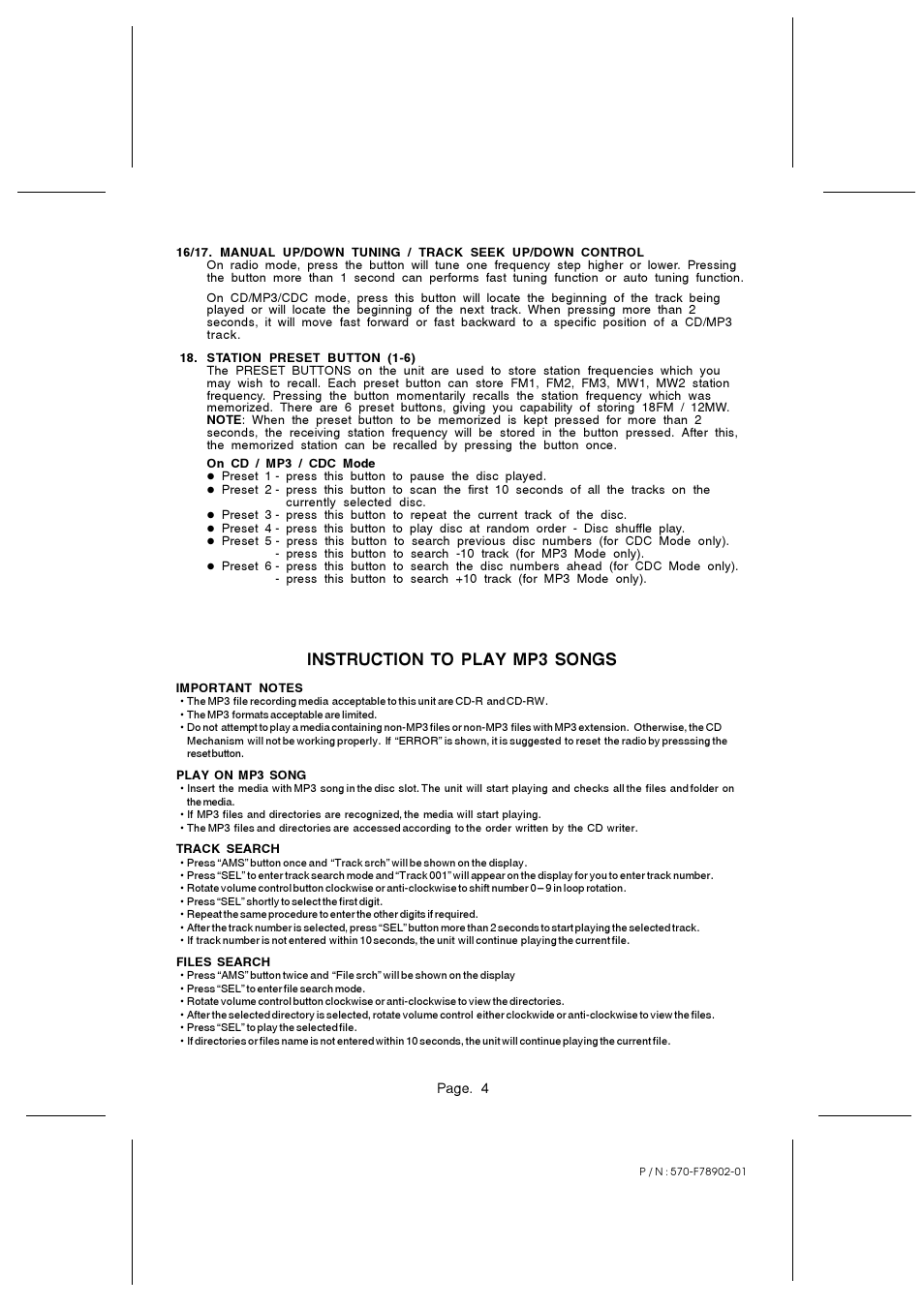 Instruction to play mp3 songs | PYLE Audio PYLE Plus Series PLCD68MP3 User Manual | Page 4 / 6